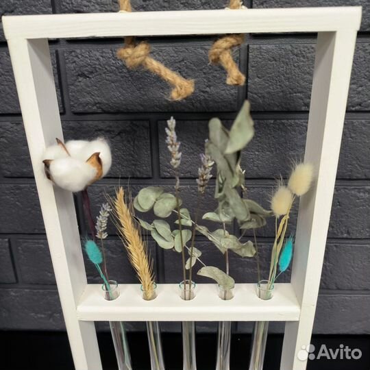 Деревянные кашпо с 5-ю колбами-пробирками