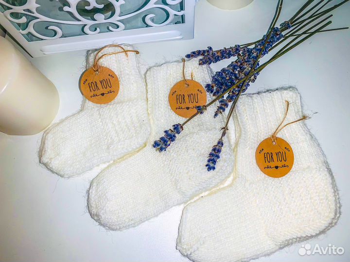 Вязанные шерстяные носочки для новорожденных