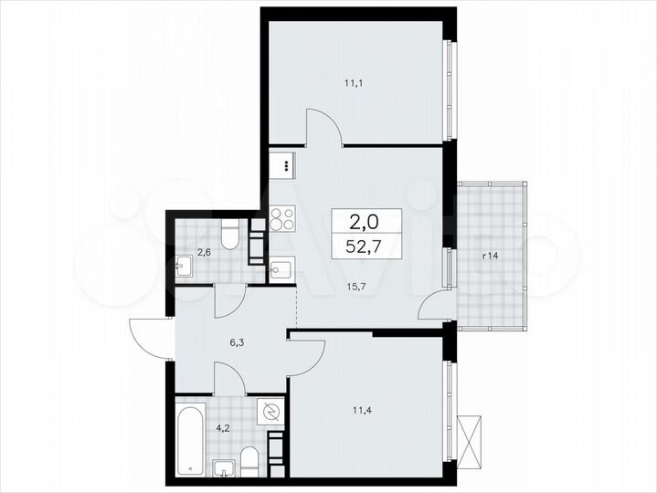 2-к. квартира, 52,7 м², 7/11 эт.