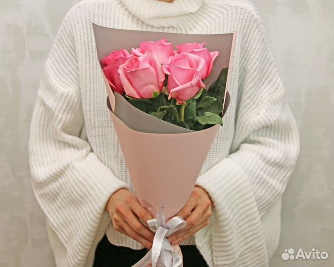 Букет из 5 розовых роз premium 40-50 см (Эквадор)