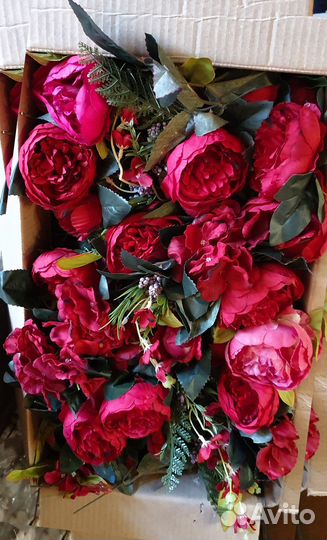 Искусственные пионы, розы, бордовые 200 шт