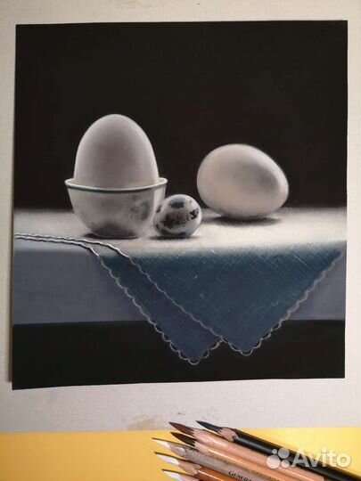 Картина пастель Натюрморт с яйцами