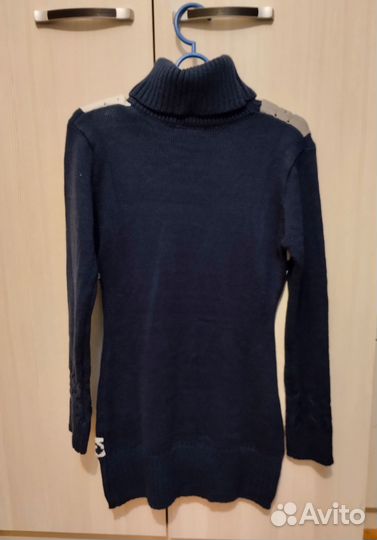 Туника-платье вязаная теплая, свитер синий