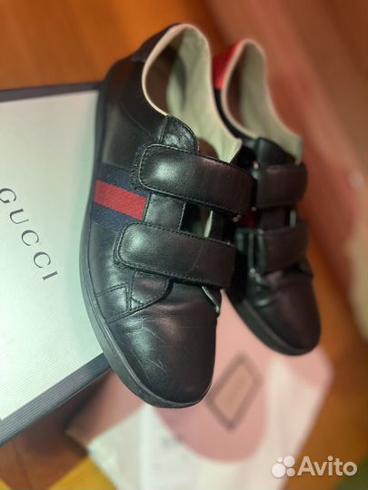 Черные кеды из кожи Gucci оригинал