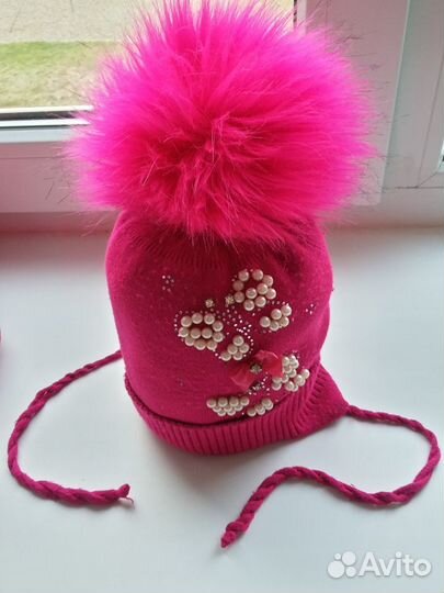 Зимняя шапка с шарфом на девочку р-р 48-50