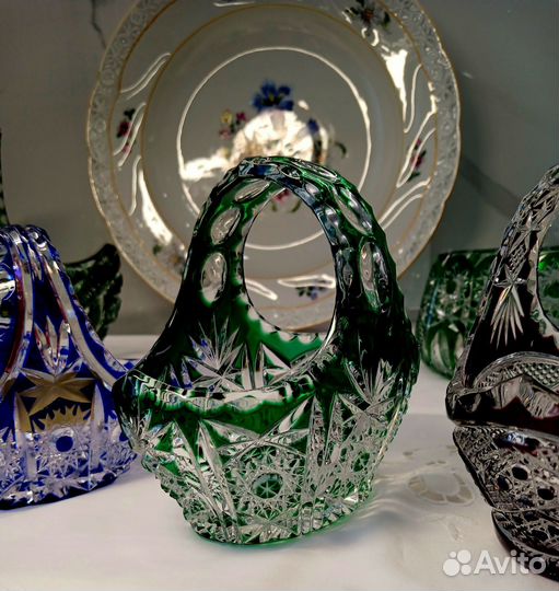 Германия Хрусталь цветной Корзинка/ конфетница