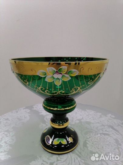 Вазы bohemia star crystal зеленая лепка Чехия