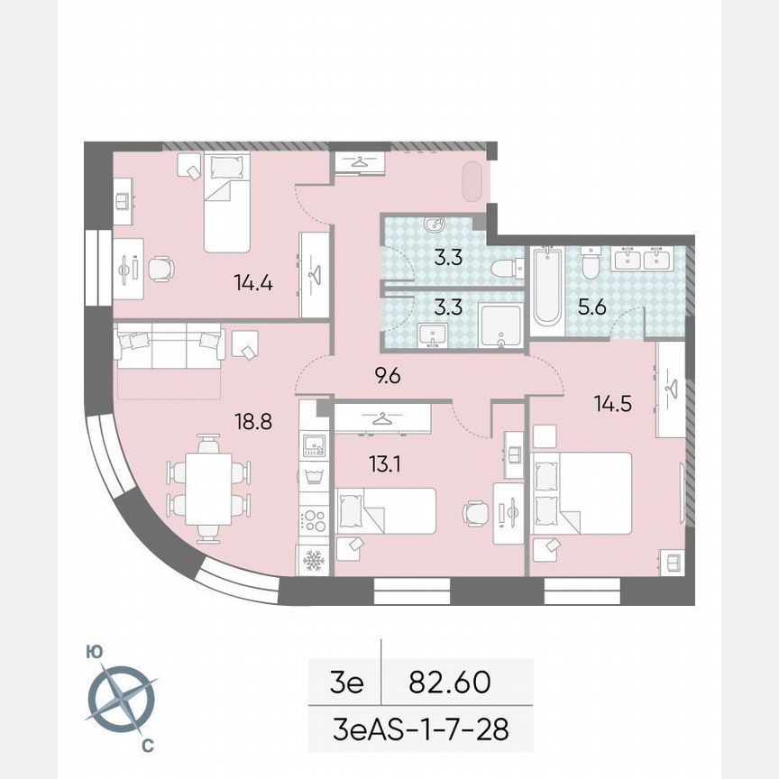 3-к. квартира, 82,6 м², 25/28 эт.