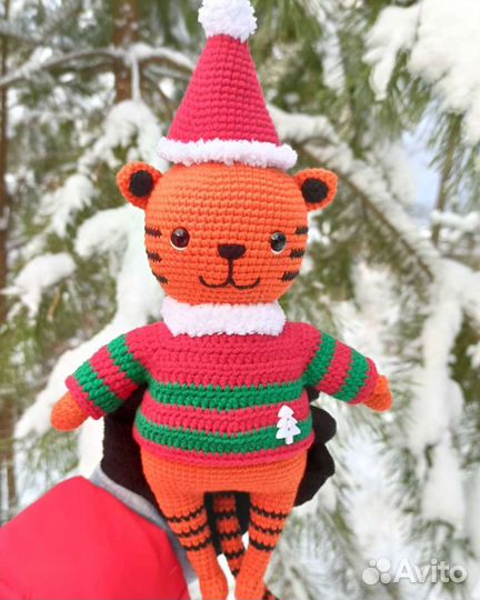 Вязаный тигр, вязаная игрушка ручной работы