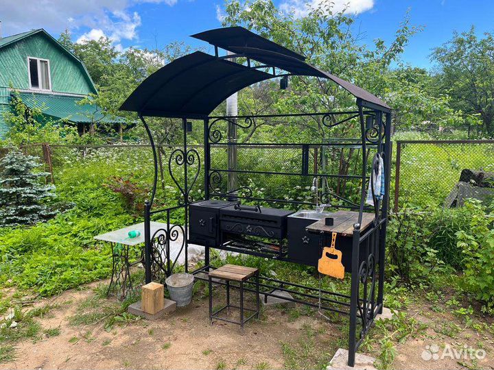 Мангальная зона с мойкой казан печь