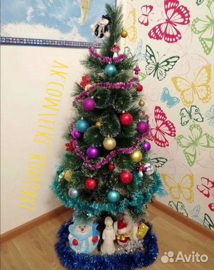 Ёлка искусственная+гирлянда+шишки