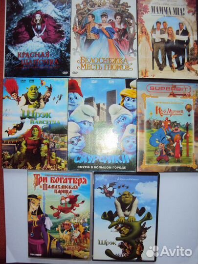 DVD фильмы и мультфильмы разные 8шт пакетом