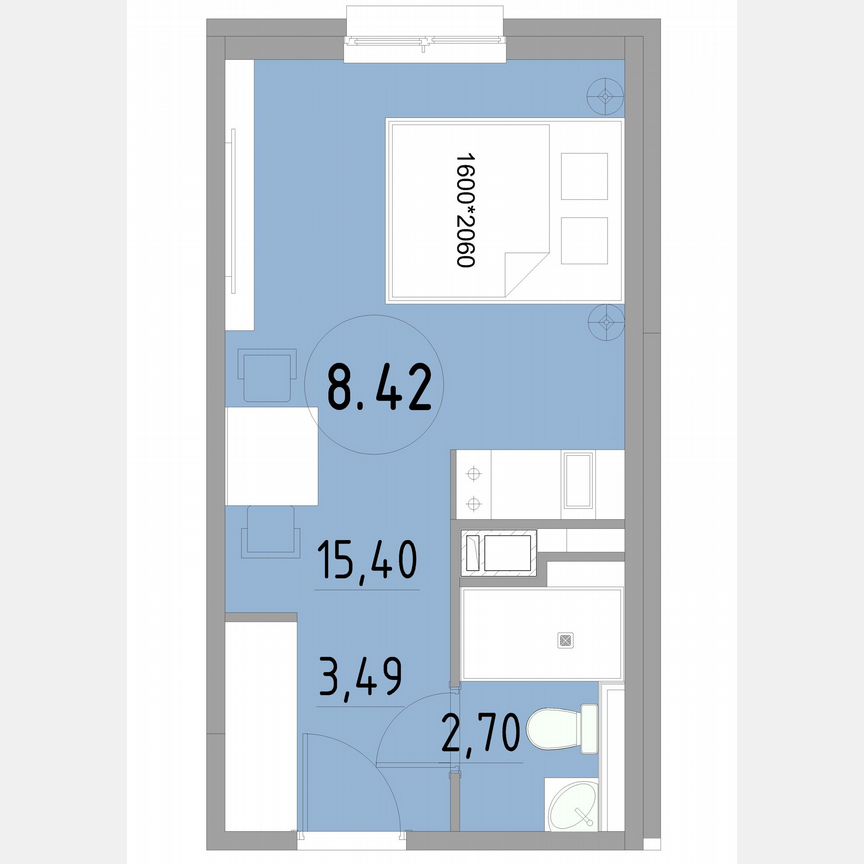 1-к. апартаменты, 21,6 м², 8/13 эт.