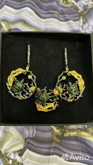 Серебряный комплект кольцо и серьги