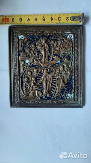 Старинная икона меднолитая 