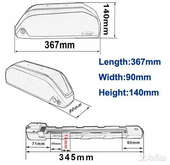 Аккумулятор для велосипеда на раму 36v 24ah 18650