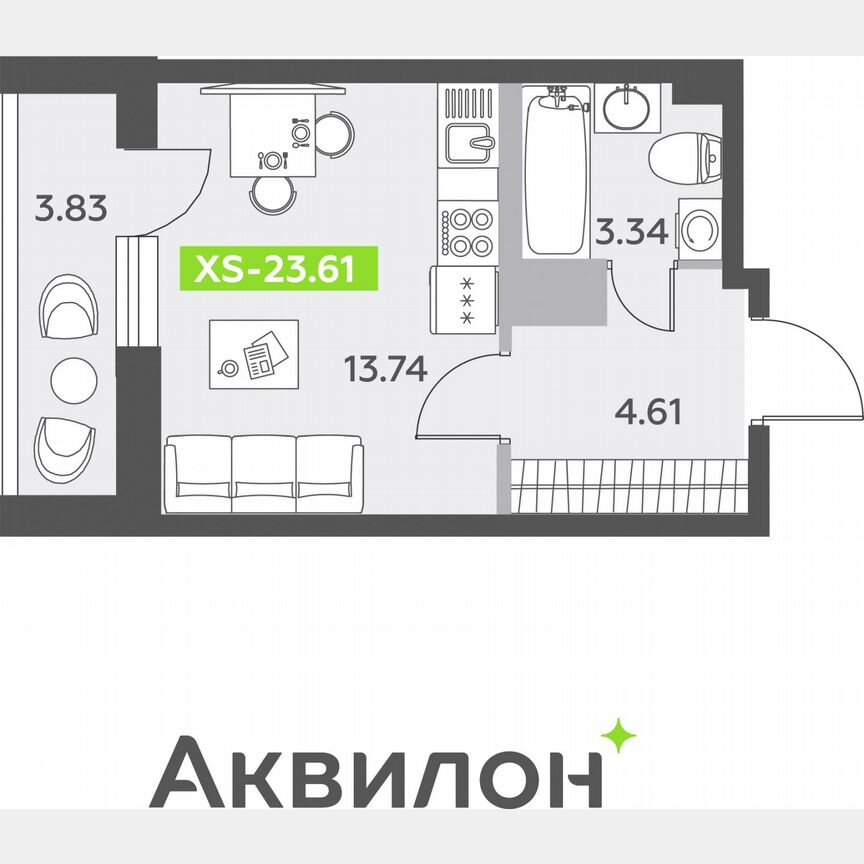 Квартира-студия, 23,6 м², 10/12 эт.