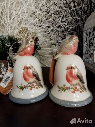 Колокольчик керамический, подвеска новогодняя