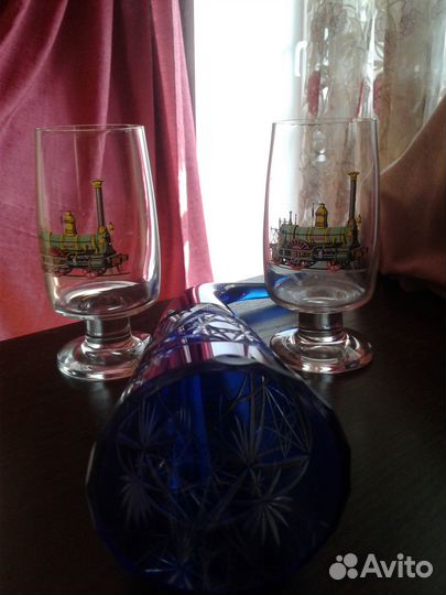 Посуда СССР, хрустальный рог для вина, фужеры