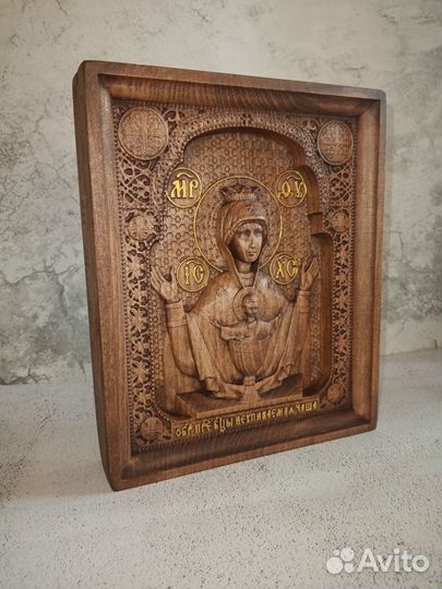 Деревянная Икона Б.М Неупиваемая Чаша Роспись Зол