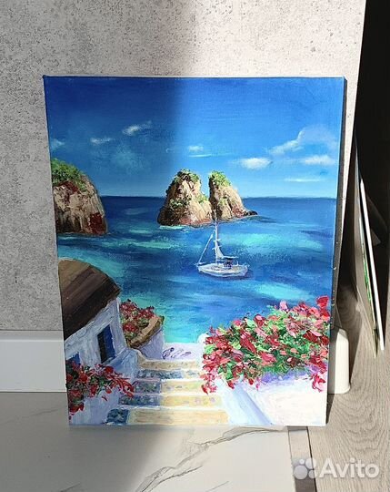 Картина маслом на холсте, море, пейзаж, лето