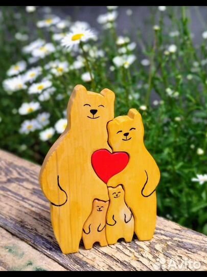Деревянные фигурки, статуэтки, пазл, мишки, котики