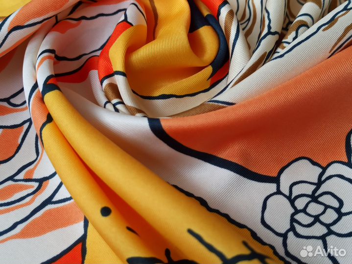 Платок Chanel Оранж шелк ручной край 3цв