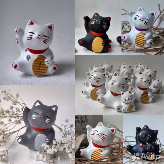 Кот удачи Манэки-Нэко из гипса, ручная работа
