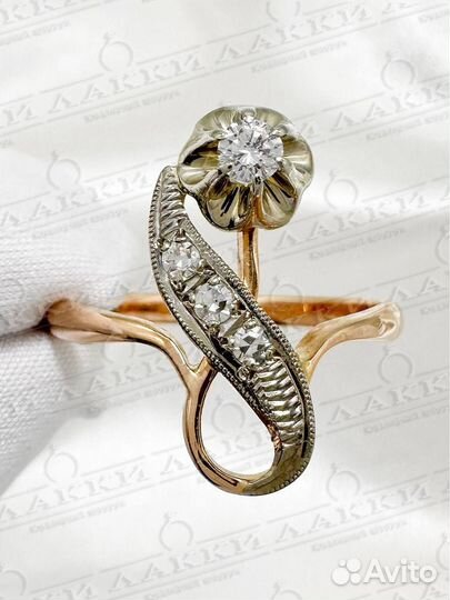 Золотое кольцо СССР 585 бриллиантами 4.43 гр