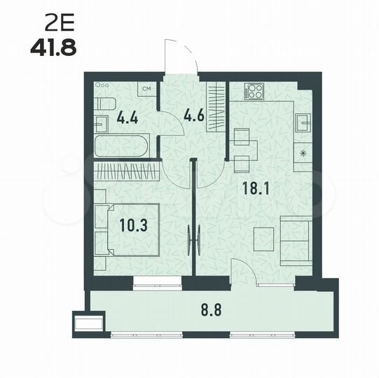 2-к. квартира, 41,8 м², 5/16 эт.