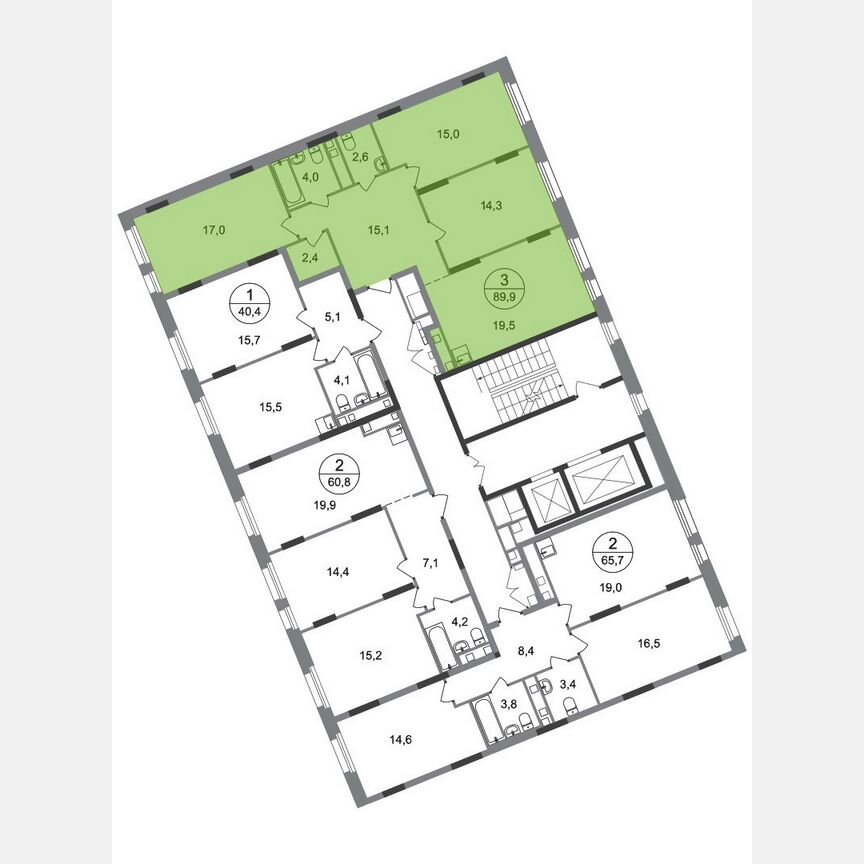 3-к. квартира, 89,9 м², 11/17 эт.