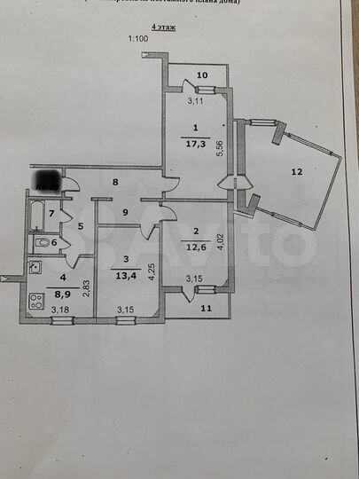 3-к. квартира, 92 м², 3/10 эт.