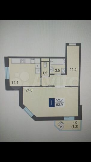 1-к. квартира, 53,9 м², 6/12 эт.