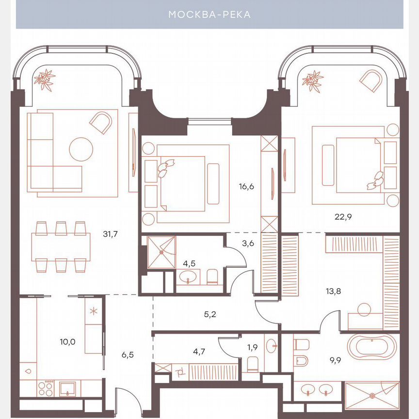 3-к. апартаменты, 131,3 м², 5/6 эт.