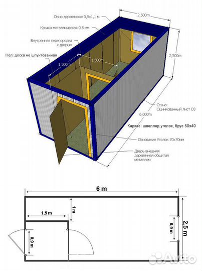 Вагон-бытовка строительная 2,3х6м сдаётся в аренду