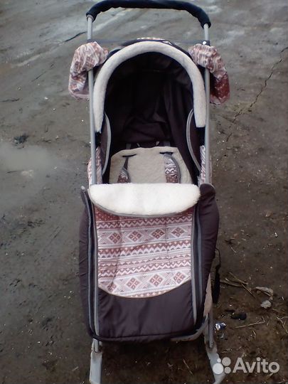 Детские санки коляска на колесах