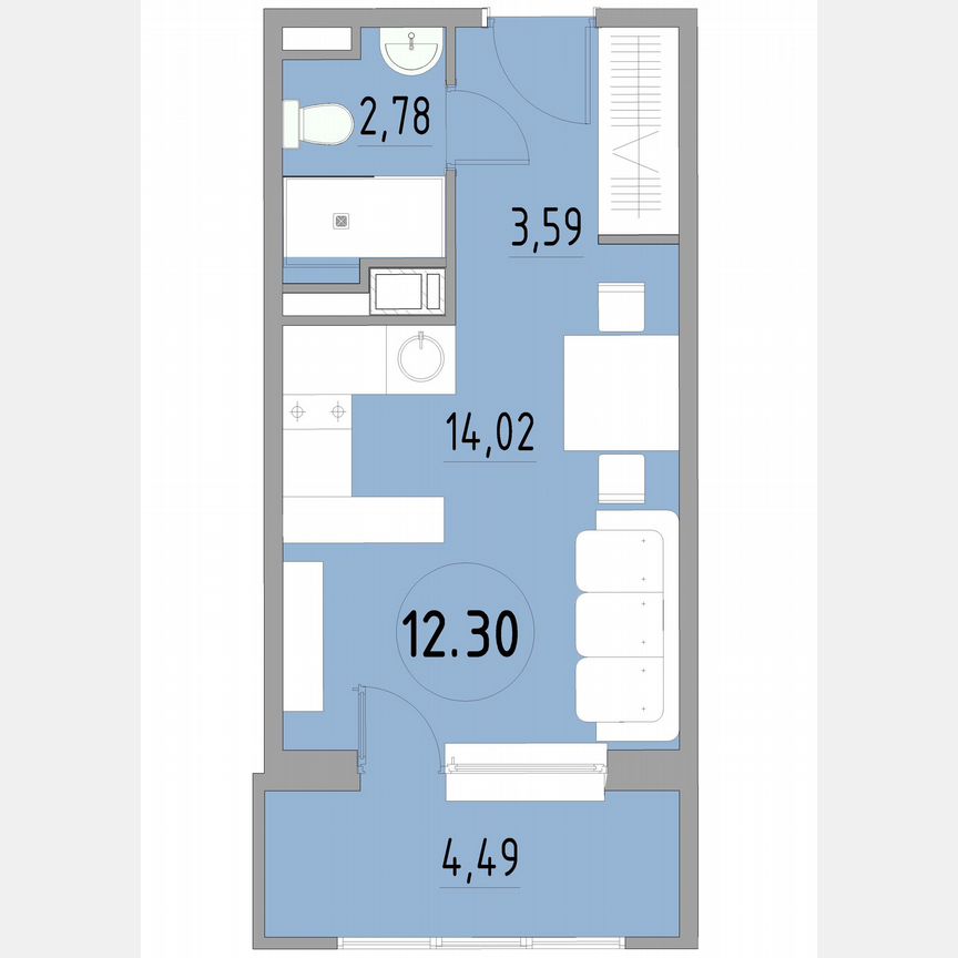 1-к. апартаменты, 26,7 м², 12/13 эт.
