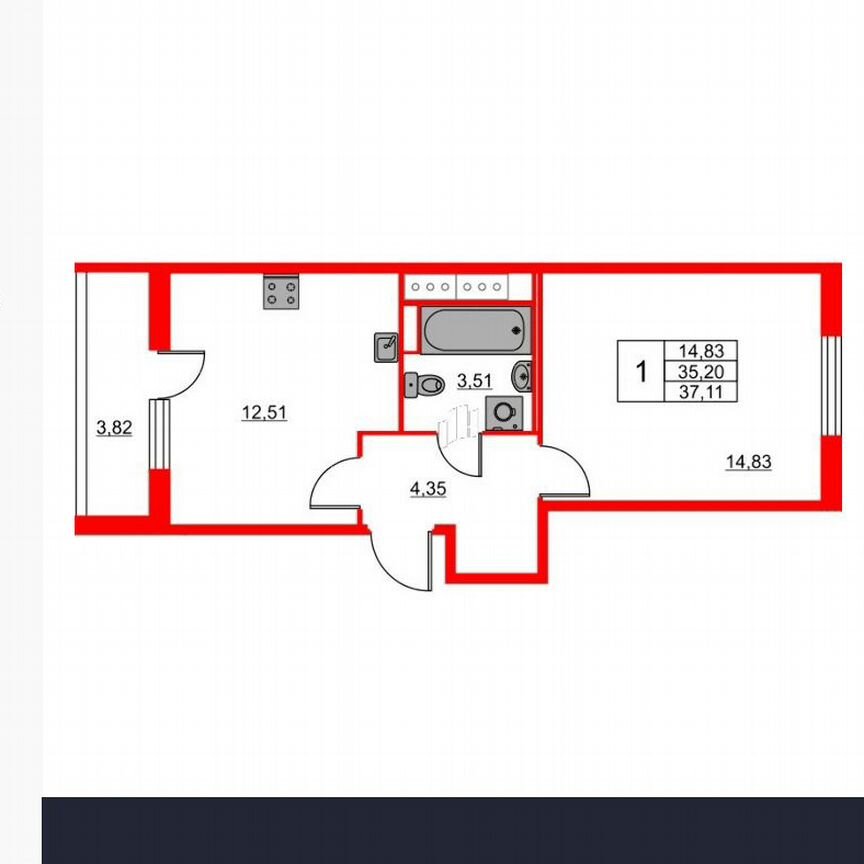 1-к. квартира, 37,1 м², 7/18 эт.