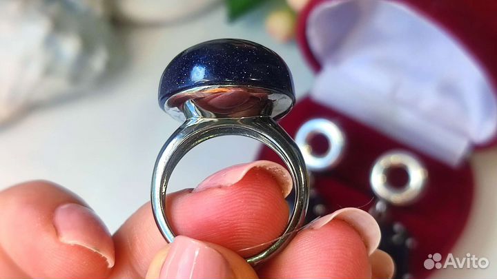 Кольцо авантюрин Ночь Каира 18,5 р-р 12,6 гр 925