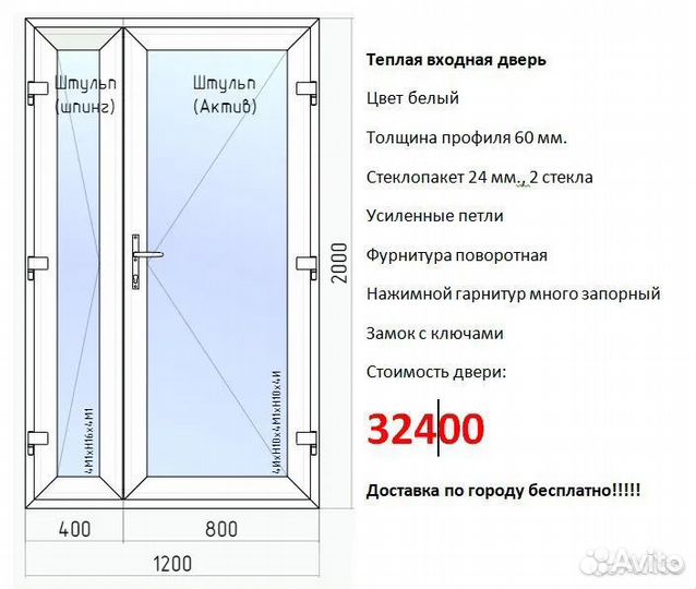 Дверь пвх 800*2000