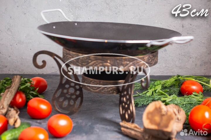 Садж с тефлоновым покрытием 43 см с подставкой ков