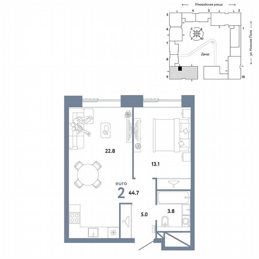 1-к. квартира, 44,7 м², 18/38 эт.