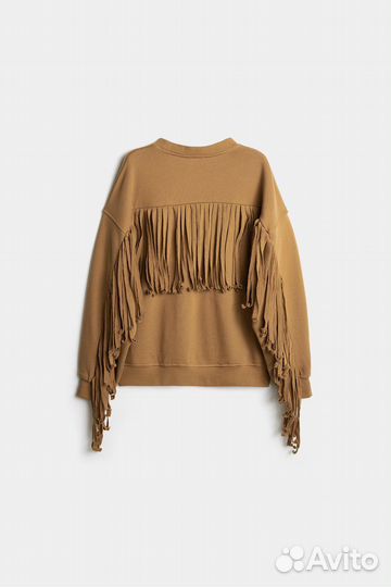 Толстовка oversize из футера с бахромой