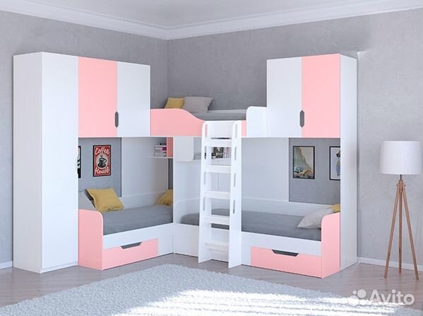 Детская кровать Трио/Л со шкафом и антресолями Бел