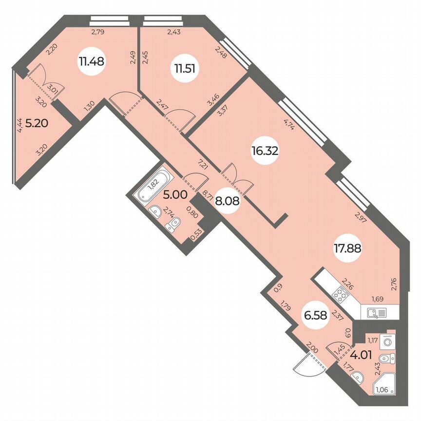 3-к. квартира, 83 м², 14/24 эт.