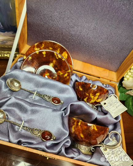 Кофейный набор янтарь, серебро