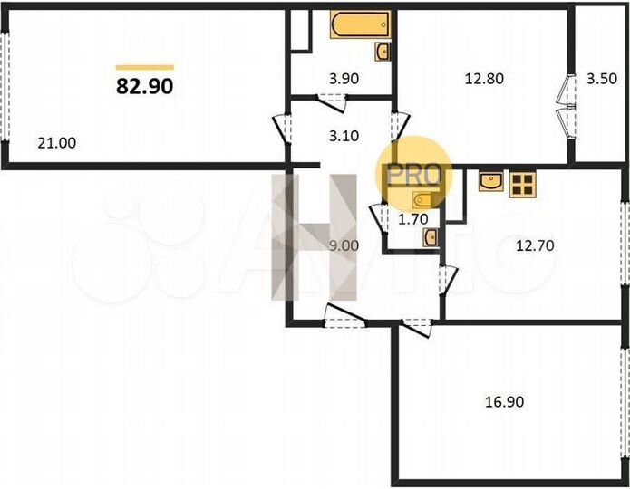 3-к. квартира, 82,9 м², 10/16 эт.