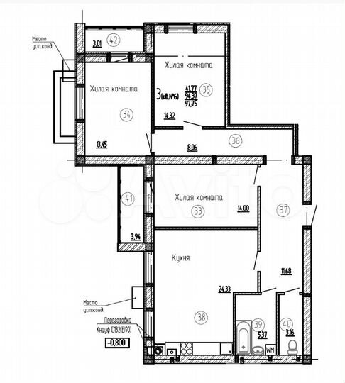 3-к. квартира, 97,8 м², 1/5 эт.