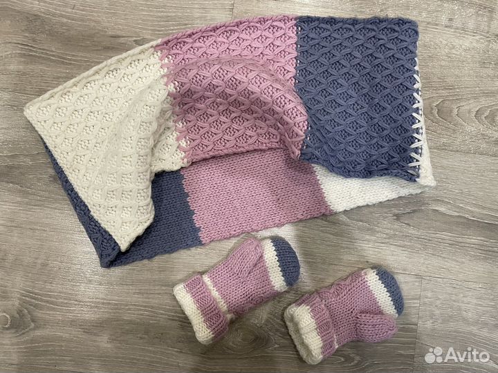 Детский шарф-снуд и варежки, комплект