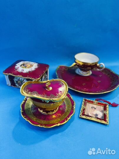 Тарелка с чашкой эгоист пурпут 24кр золочение